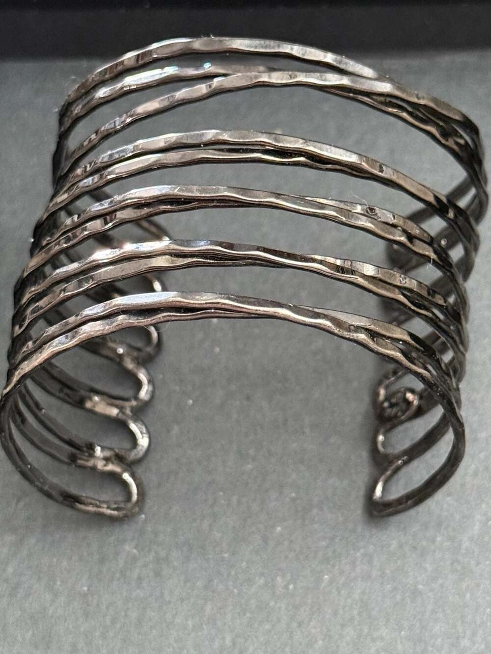 Cookie Lee Gunmetal Woven Style Wide Women's Cuff Bracelet NEW D10